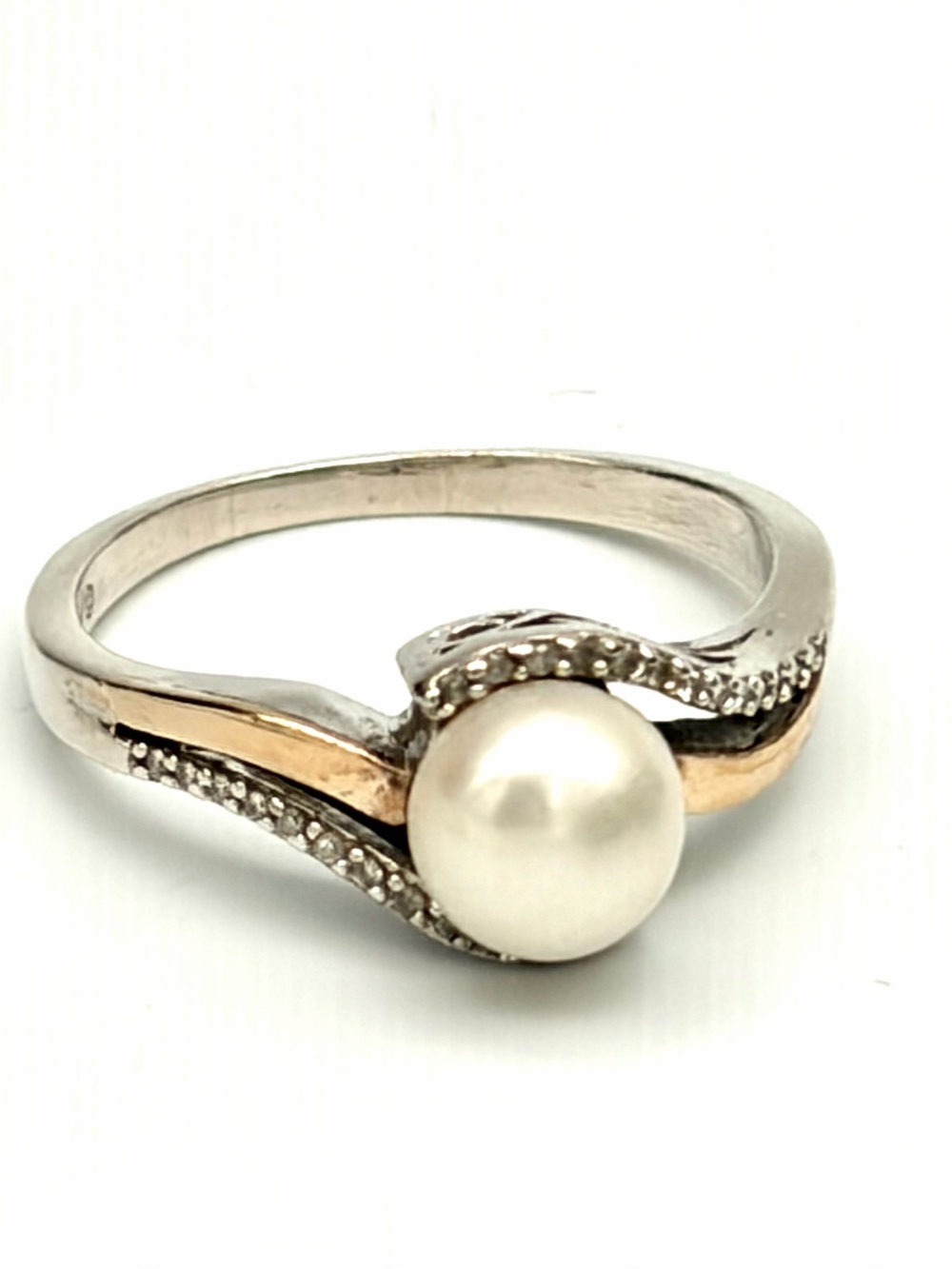Sterling Silver, White Pearl Ring, 14K Gold & Diamond Accents- Alwand Vahan